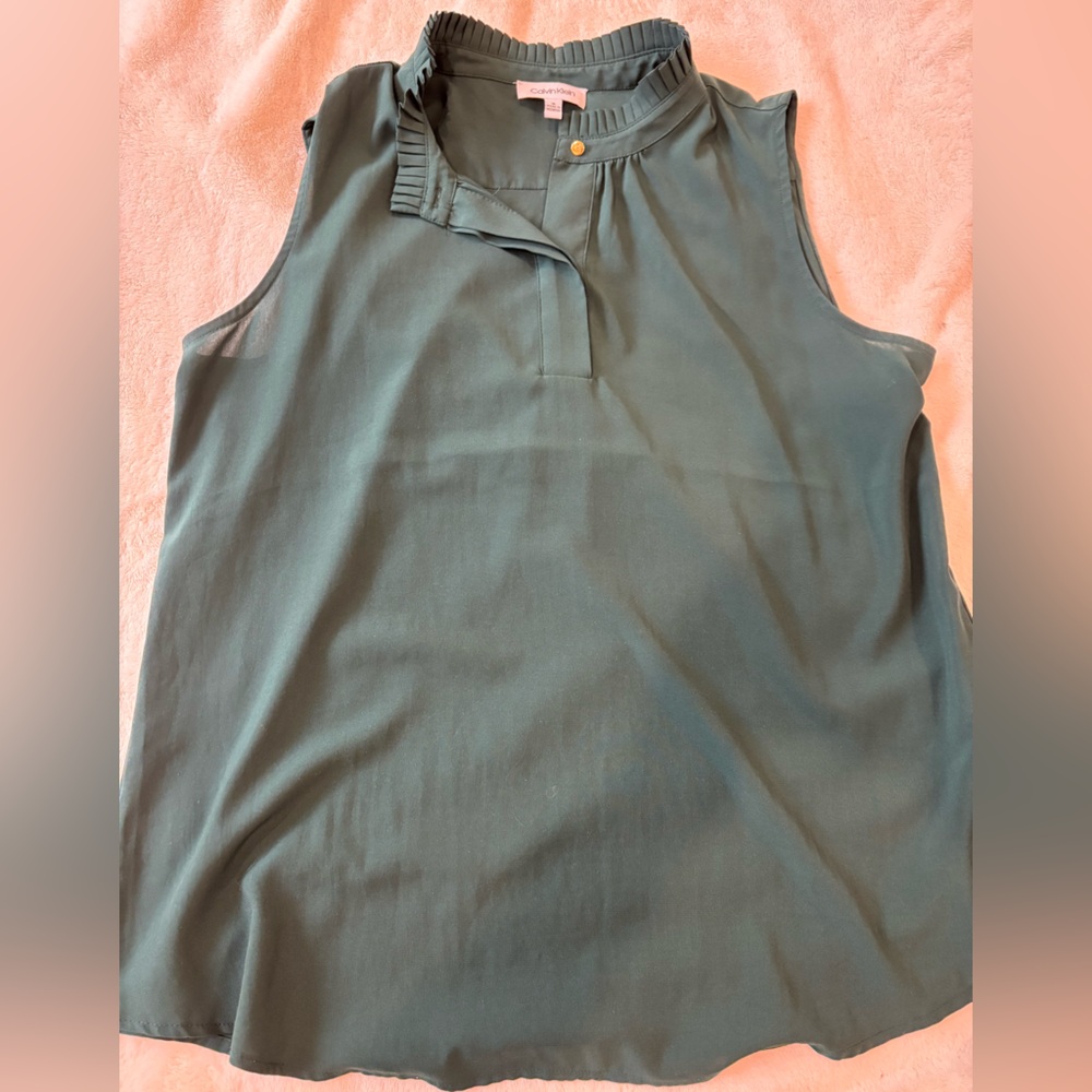 Calvin Klein Dark Green Pleated Top